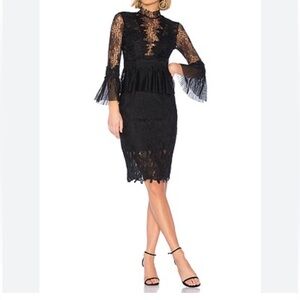 Revolve Bardot Black Lace Victorian Goth  Whimsigoth Frankie Midi Dress